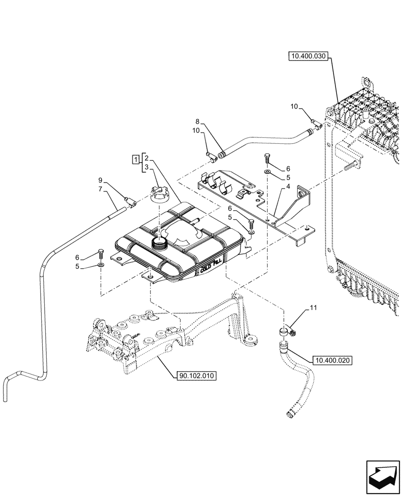 Схема запчастей Case IH FARMALL 110N - (10.400.010) - VAR - 342245, 342246, 759001, 759002 - EXPANSION TANK (10) - ENGINE