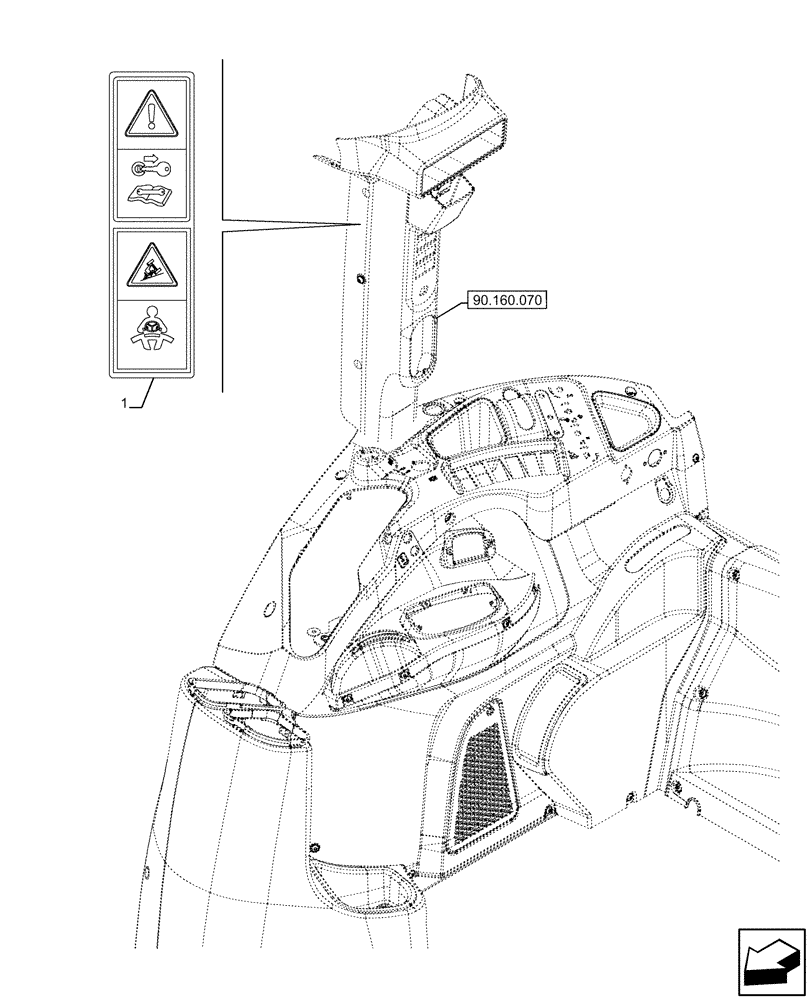 Схема запчастей Case IH FARMALL 110U - (90.108.300) - VAR - 330500, 330501, 330502, 330503, 330504, 330505, 330506, 330507, 330508, 330509, 330510, 330511, 330512, 330514, 330517, 330576, 330843, 335660, 390500 - WARNING DECAL, EU (90) - PLATFORM, CAB, BO