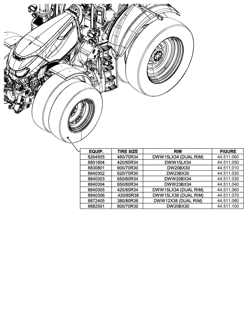 Схема запчастей Case IH OPTUM 270 CVT - (00.000.44[01]) - PICTORIAL INDEX - WHEELS (00) - GENERAL & PICTORIAL INDEX