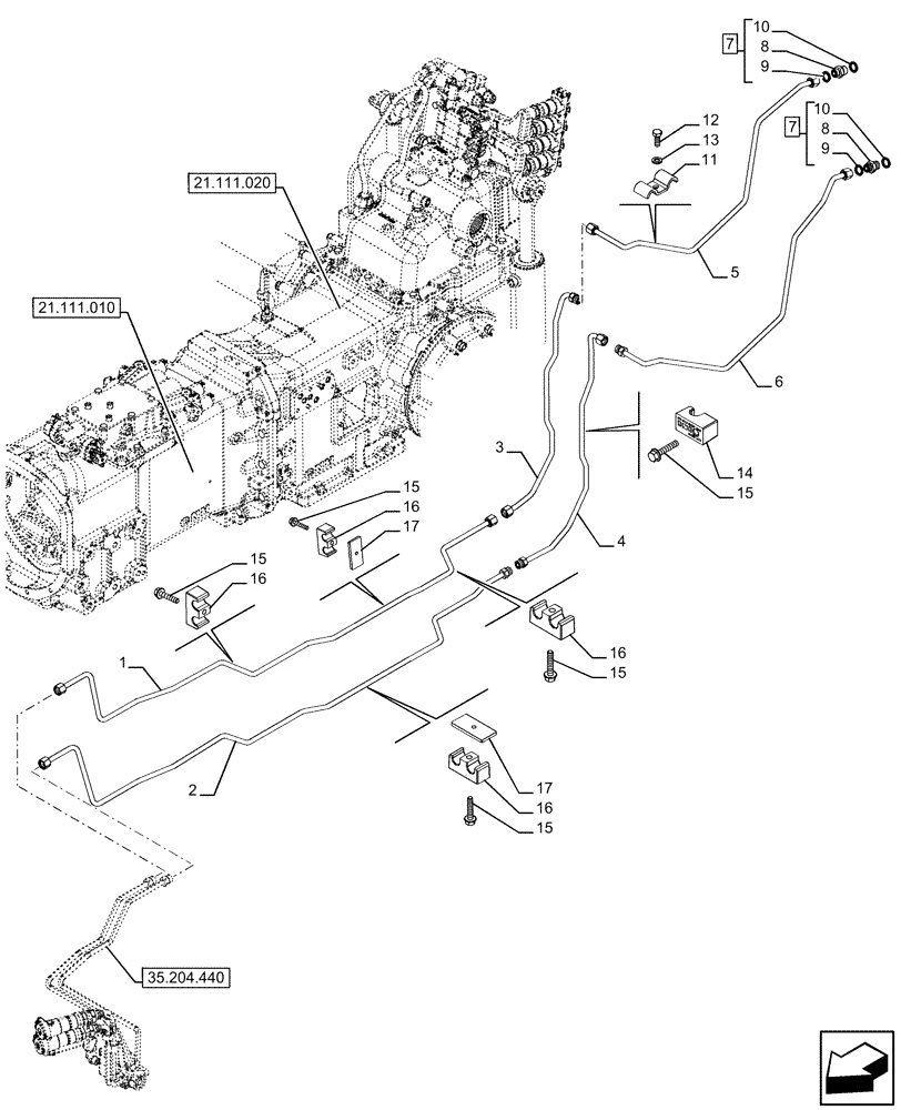 Схема запчастей Case IH FARMALL 110U - (35.204.460) - VAR - 758610 - PIPE COUPLING, STANDARD, AXLE (35) - HYDRAULIC SYSTEMS