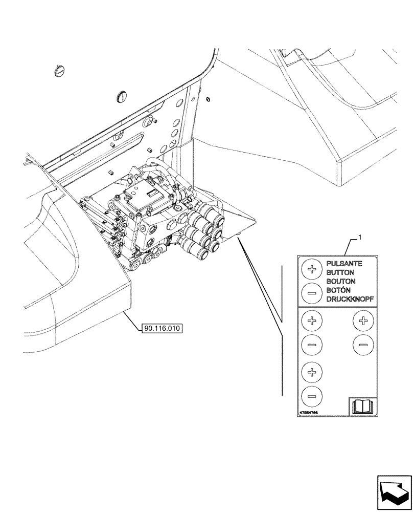 Схема запчастей Case IH FARMALL 110U - (90.108.020) - VAR - 330849, 334121, 334195, 758294, 331844, 758295, 332844 - DECAL, MECHANICAL REAR REMOTE CONTROL VALVES (90) - PLATFORM, CAB, BODYWORK AND DECALS