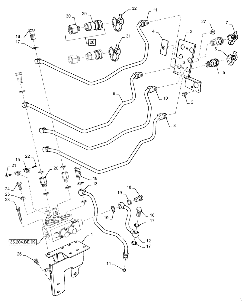 Схема запчастей Case IH FARMALL 40C - (35.204.BJ[01]) - REMOTE CONTROL LINE, FARMALL 40C, 50C (35) - HYDRAULIC SYSTEMS