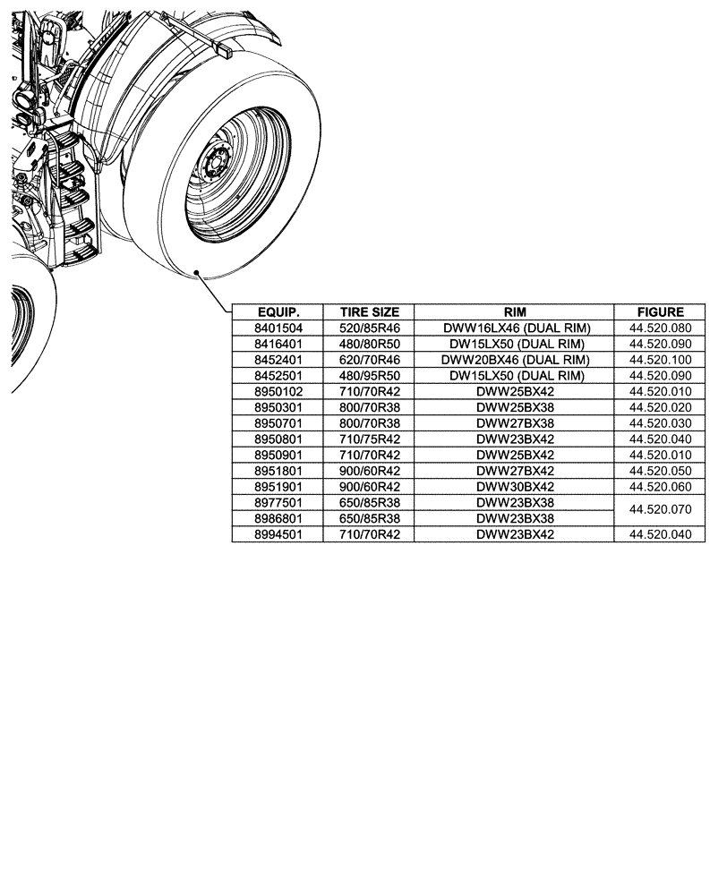 Схема запчастей Case IH OPTUM 270 CVT - (00.000.44[02]) - PICTORIAL INDEX - WHEELS (00) - GENERAL & PICTORIAL INDEX