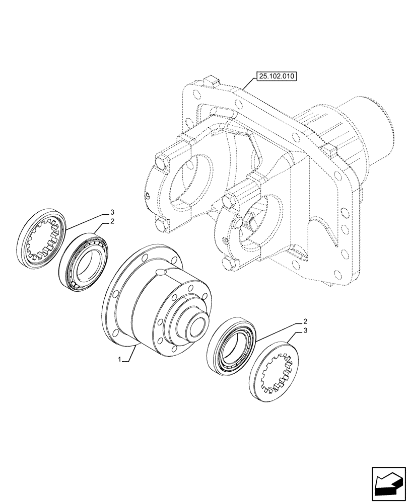 Схема запчастей Case IH FARMALL 120U - (25.102.020) - VAR - 390399 - 4WD FRONT AXLE, DIFFERENTIAL, W/ LIMITED SLIP DIFFERENTIAL (25) - FRONT AXLE SYSTEM