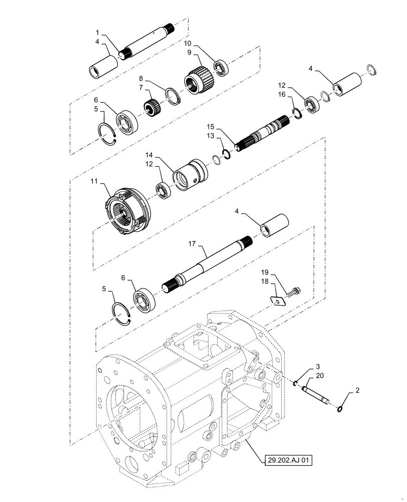 Схема запчастей Case IH FARMALL 50C - (31.110.AO[04]) - PTO SHAFT, CLUTCH, HST, FARMALL 40C, 50C (31) - IMPLEMENT POWER TAKE OFF