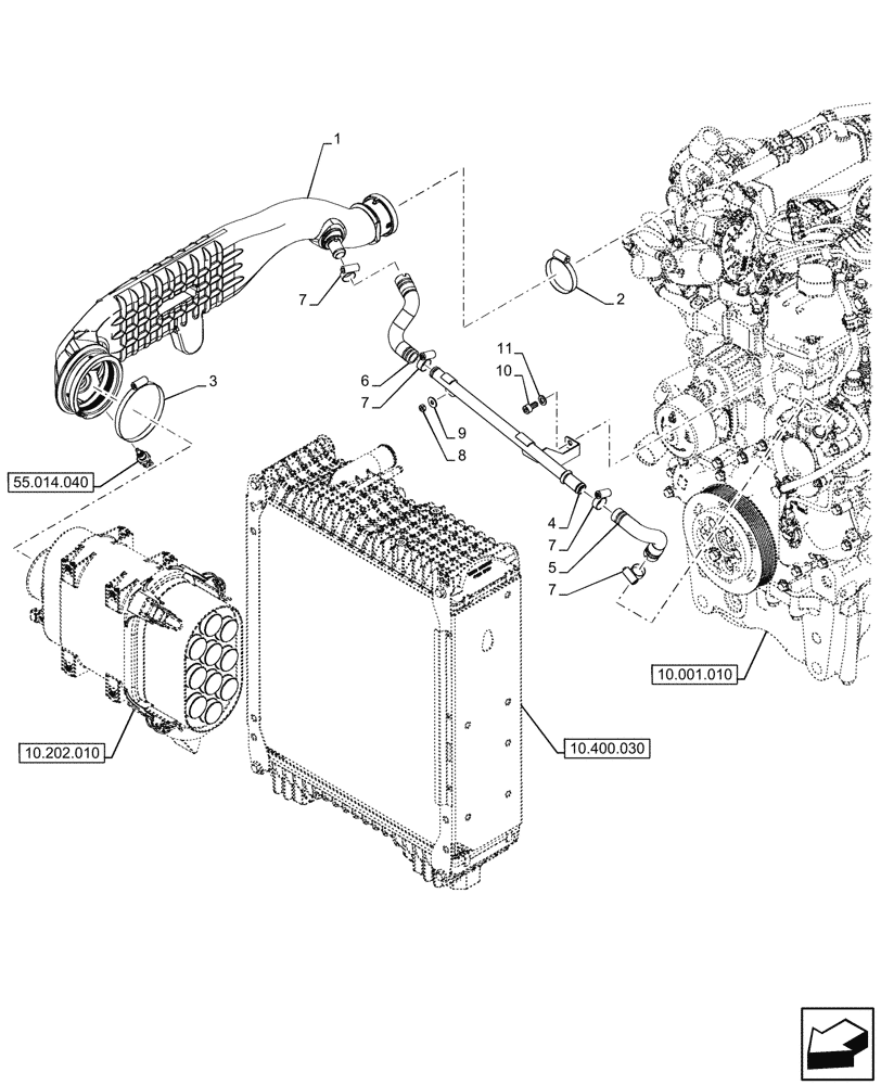 Схема запчастей Case IH FARMALL 80N - (10.202.020) - VAR - 342245, 342246, 759001, 759002 - AIR CLEANER, LINES (10) - ENGINE