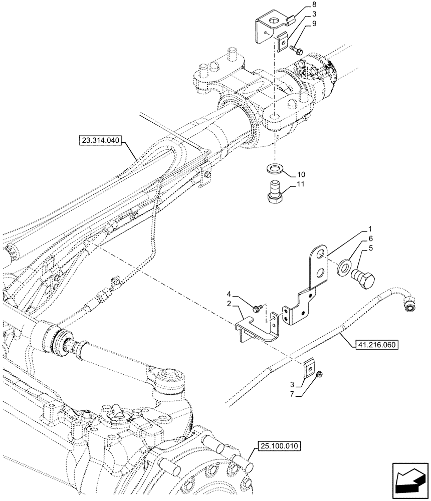 Схема запчастей Case IH FARMALL 120U - (41.216.080) - VAR - 330448 - STEERING LINE, BRACKET (41) - STEERING