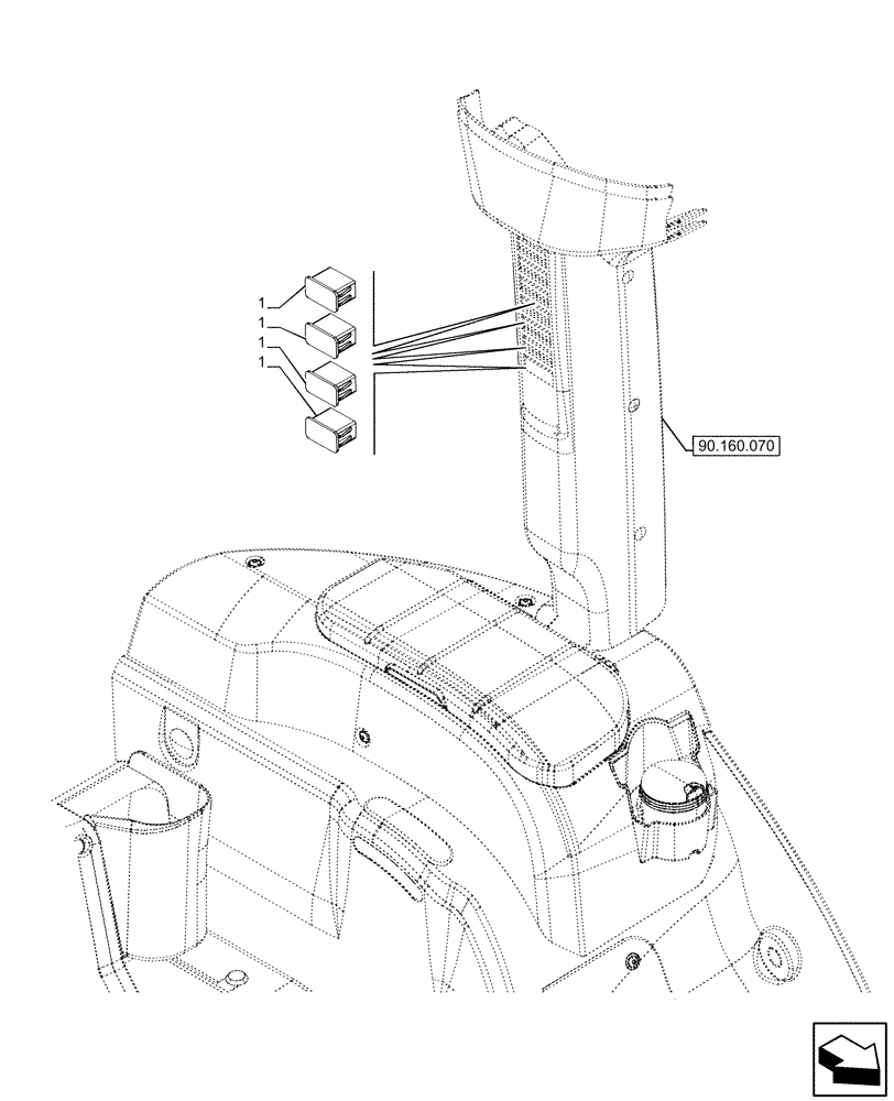 Схема запчастей Case IH FARMALL 110U - (90.160.090) - VAR - 331444, 332147, 335387, 336730, 339434, 391246 - PLASTIC PLATE, CAB (90) - PLATFORM, CAB, BODYWORK AND DECALS