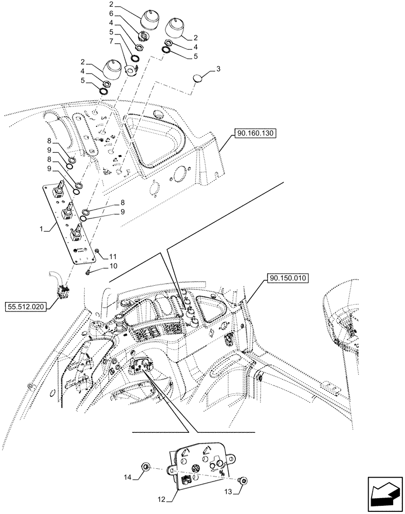 Схема запчастей Case IH FARMALL 110U - (55.523.010) - VAR - 390703 - REAR ELECTRONIC LIFT, CONTROL PANEL, LESS RADAR (55) - ELECTRICAL SYSTEMS