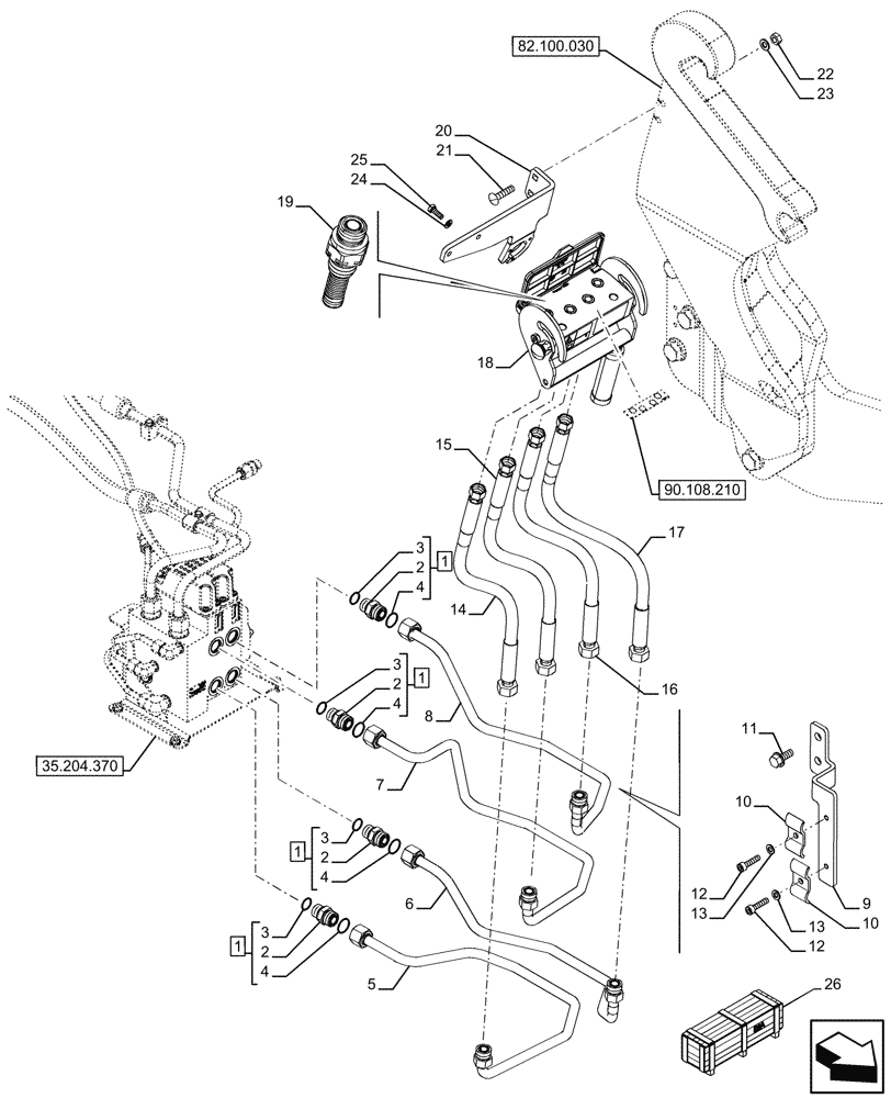 Схема запчастей Case IH FARMALL 120U - (35.204.510) - VAR - 342003, 342004, 744712 - REMOTE CONTROL VALVE, PIPE, MULTIFASTER COUPLER, EU (35) - HYDRAULIC SYSTEMS