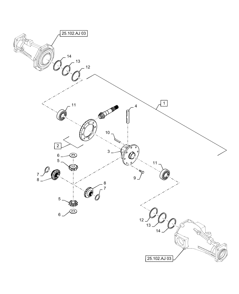 Схема запчастей Case IH FARMALL 50C - (25.102.AD[02]) - FRONT AXLE DIFFERENTIAL, FARMALL 40C, 50C (25) - FRONT AXLE SYSTEM