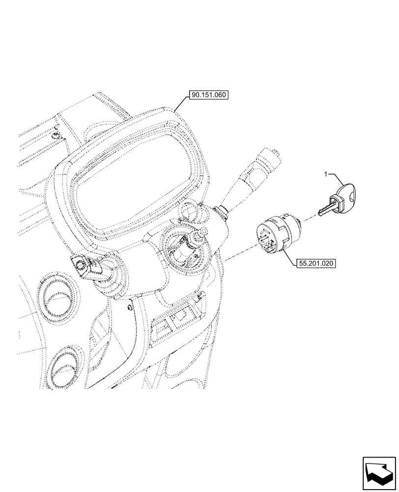 Схема запчастей Case IH FARMALL 110U - (55.201.030) - VAR - 331444, 332147, 335387, 336730, 339434, 391246 - IGNITION KEY, UNBRANDED (55) - ELECTRICAL SYSTEMS