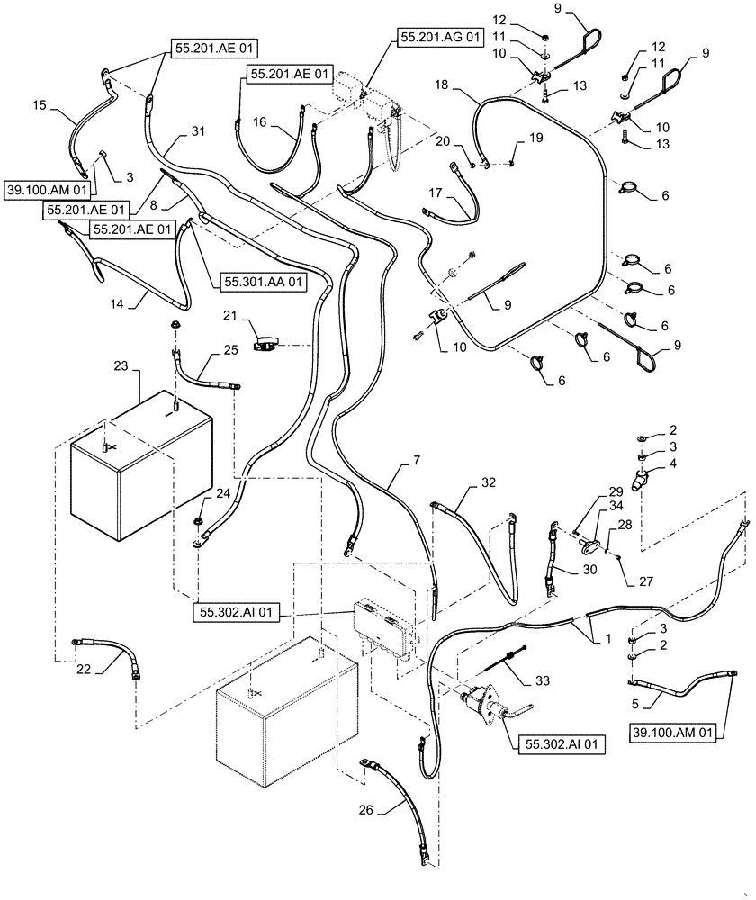 Схема запчастей Case IH PATRIOT 2250 - (55.302.AV[01]) - BATTERY - CABLES (55) - ELECTRICAL SYSTEMS