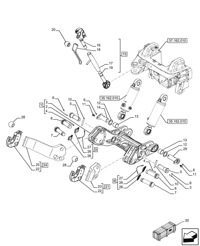 Схема запчастей Case IH FARMALL 110U - (37.166.010) - VAR - 744942, 744943, 744558, 758288, 758336, 758578 - FRONT 3 POINT HITCH, LINK (37) - HITCHES, DRAWBARS & IMPLEMENT COUPLINGS