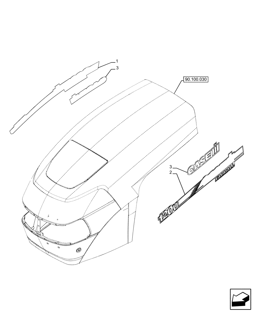 Схема запчастей Case IH FARMALL 120U - (90.108.730) - VAR - 390500 - MODEL IDENTIFICATION DECAL (90) - PLATFORM, CAB, BODYWORK AND DECALS