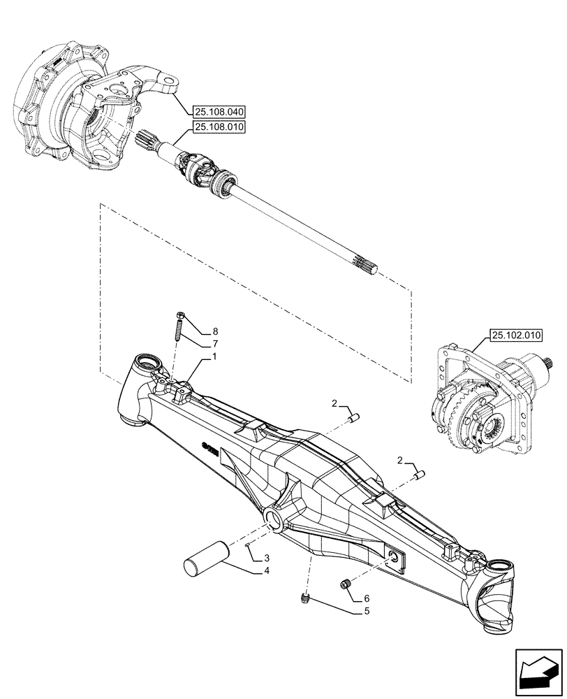 Схема запчастей Case IH FARMALL 110U - (25.100.020) - VAR - 390399 - 4WD FRONT AXLE, HOUSING (25) - FRONT AXLE SYSTEM