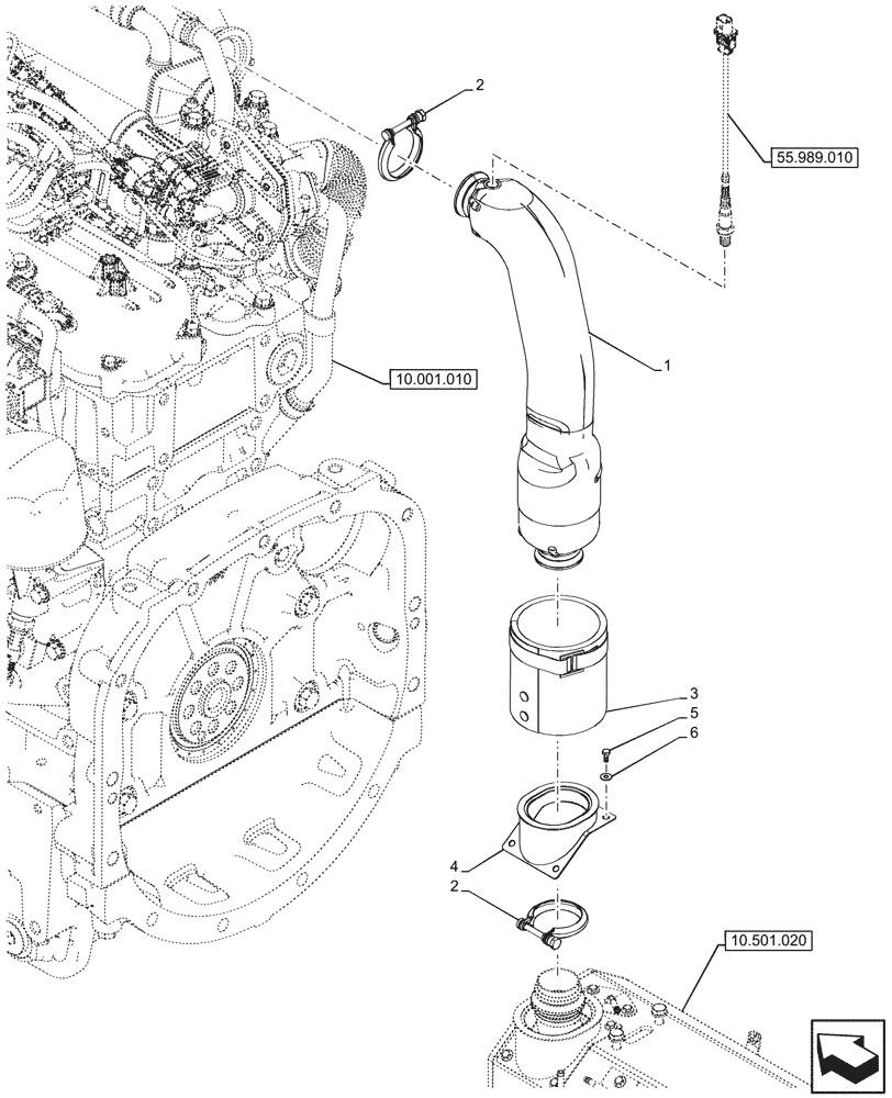 Схема запчастей Case IH FARMALL 80N - (10.501.010) - VAR - 759001, 759002 - EXHAUST PIPE (10) - ENGINE