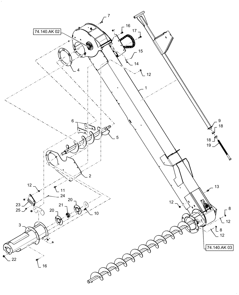 Схема запчастей Case IH 6140 - (74.140.AK[01]) - TAILINGS ELEVATOR (74) - CLEANING