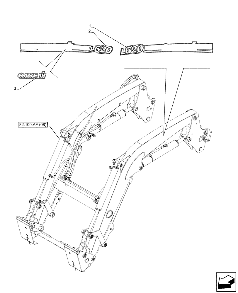 Схема запчастей Case IH FARMALL 90C - (90.108.AB[07]) - VAR - 336914, 336734, 336732 - DECALS, LOADER ARM (90) - PLATFORM, CAB, BODYWORK AND DECALS