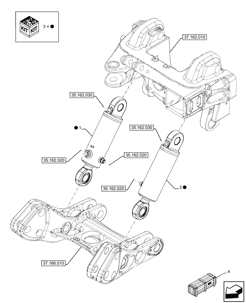 Схема запчастей Case IH FARMALL 120U - (35.162.010) - VAR - 744942, 744943, 754558, 758288, 758336, 758578 - FRONT 3 POINT HITCH, CYLINDER (35) - HYDRAULIC SYSTEMS