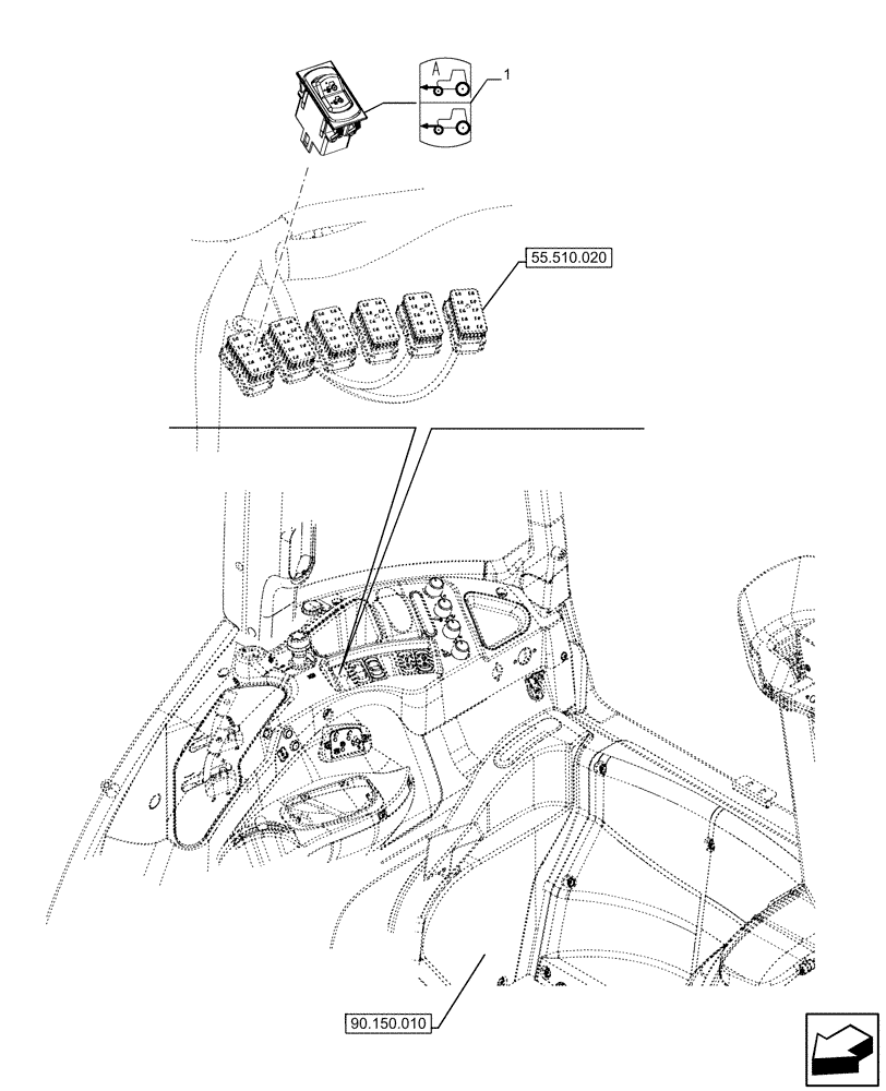 Схема запчастей Case IH FARMALL 120U - (55.541.010) - VAR - 331444, 332147, 335387, 336730, 339434, 391246 - SWITCH, ROCKER, 4WD (55) - ELECTRICAL SYSTEMS