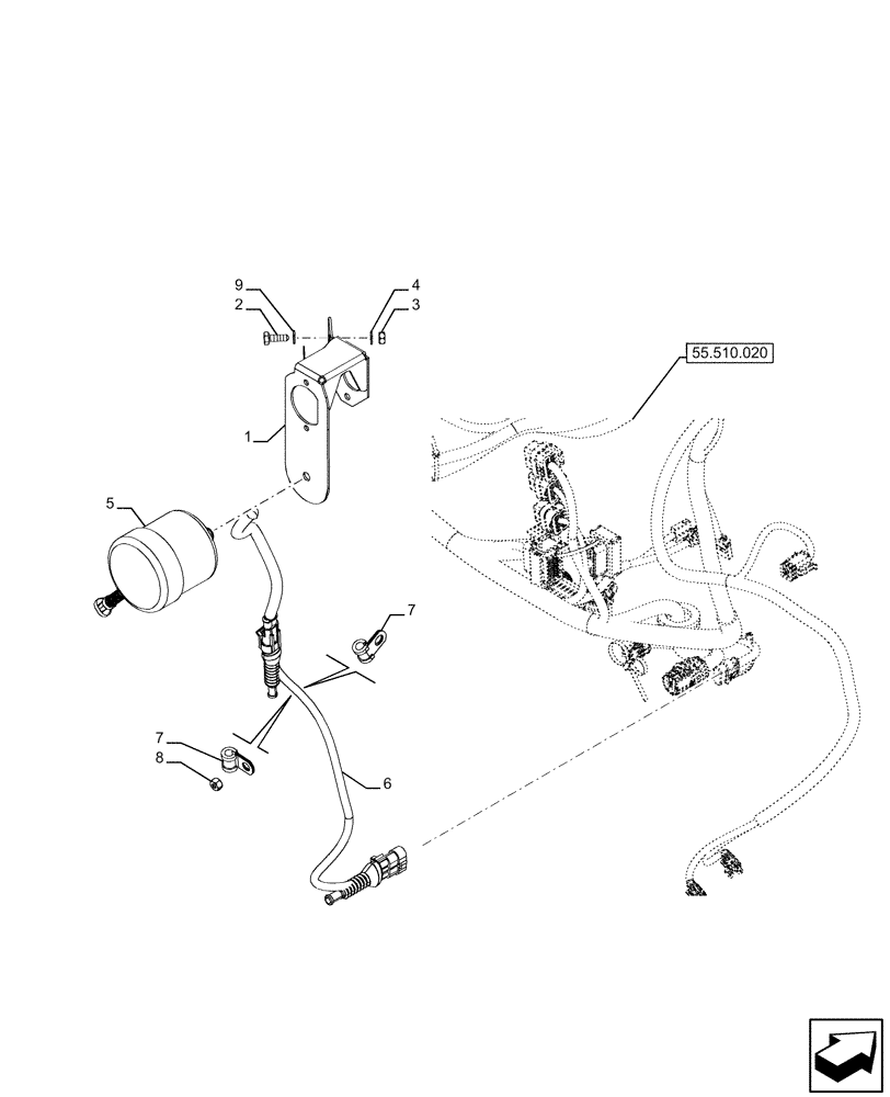 Схема запчастей Case IH FARMALL 120U - (55.408.060) - VAR - 332692 - REVERSE ALARM, LIGHT, WIRE HARNESS, EU (55) - ELECTRICAL SYSTEMS