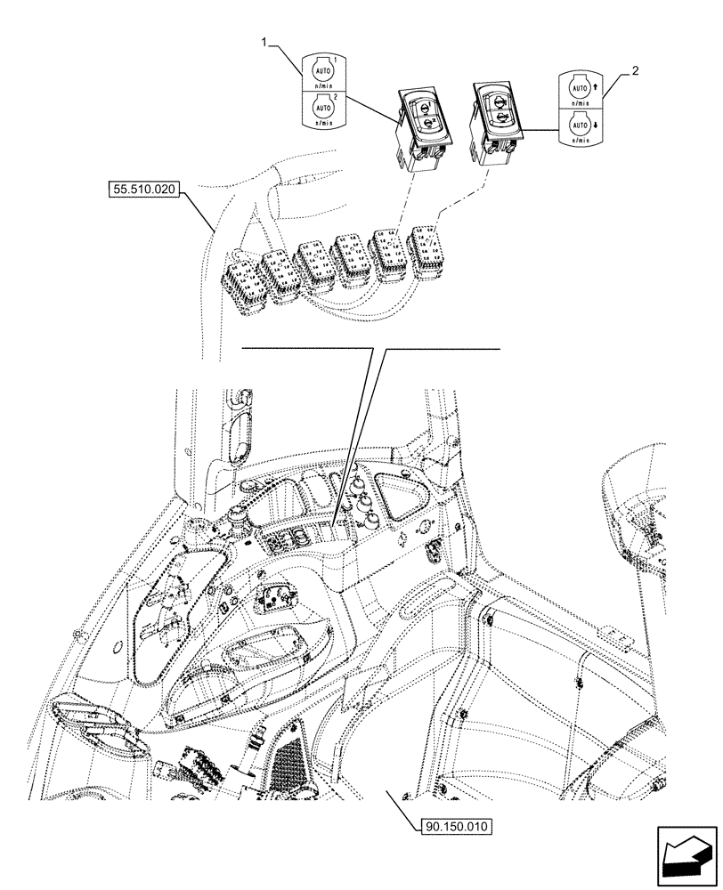 Схема запчастей Case IH FARMALL 120U - (55.513.040) - VAR - 331444, 332147, 335387, 336730, 339434, 391246 - ROKER, SWITCH (55) - ELECTRICAL SYSTEMS