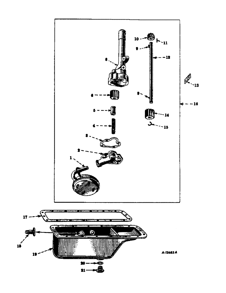 Схема запчастей Case IH FARMALL A - (020) - ENGINE, CRANKCASE OIL PAN AND LUBRICATING OIL PUMP (01) - ENGINE