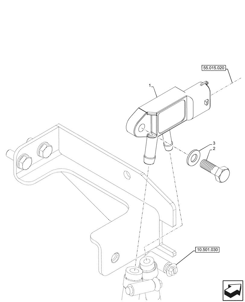 Схема запчастей Case IH FARMALL 90V - (55.014.050) - VAR - 759001, 759002 - EXHAUST SYSTEM, SENSOR (55) - ELECTRICAL SYSTEMS