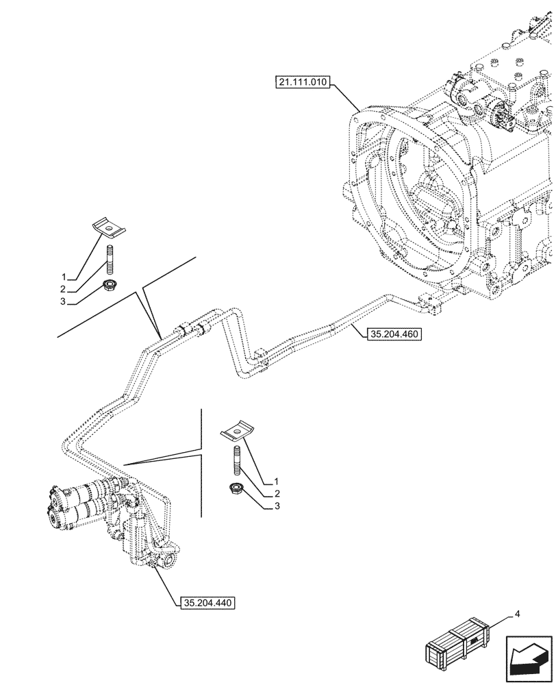 Схема запчастей Case IH FARMALL 110U - (35.204.480) - VAR - 758610 - BRACKET, PIPE COUPLING, STANDARD, AXLE (35) - HYDRAULIC SYSTEMS