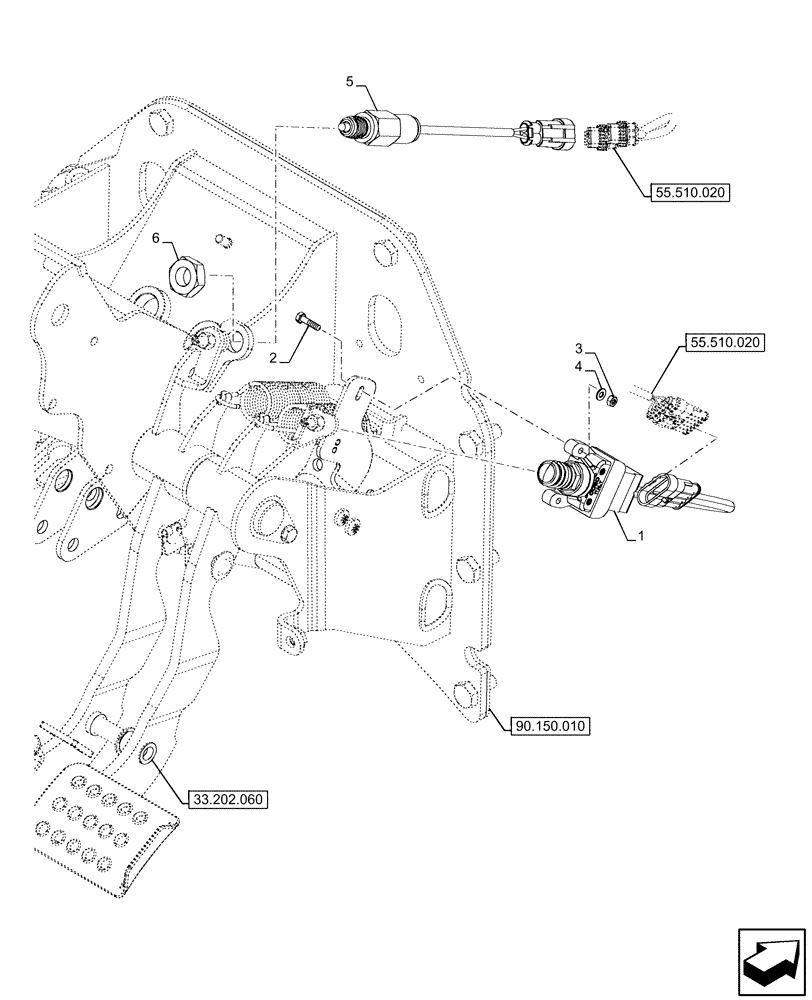 Схема запчастей Case IH FARMALL 110U - (55.408.040) - VAR - 331444, 332147, 335387, 336730, 339434, 391246 - PEDAL, BRAKE, SWITCH (55) - ELECTRICAL SYSTEMS