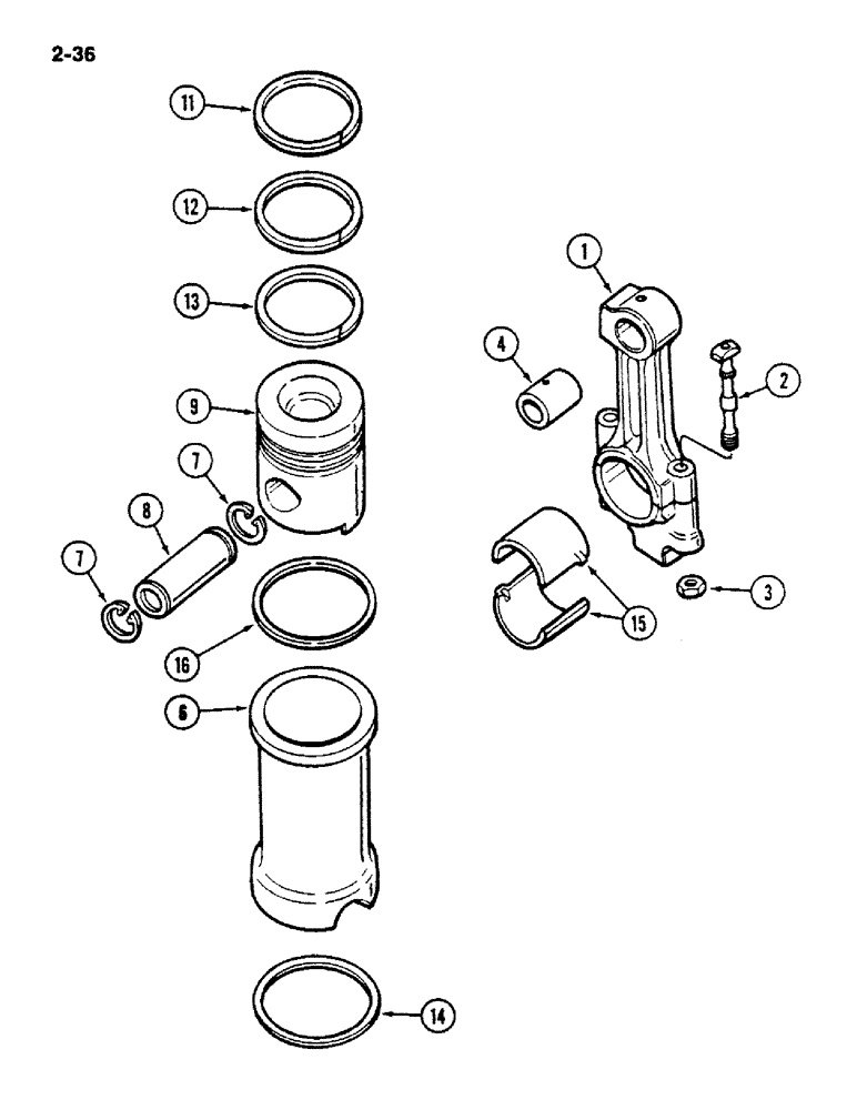 Схема запчастей Case IH 1620 - (2-036) - CONNECTING RODS, PISTONS AND SLEEVES, D358 DIESEL ENGINE (01) - ENGINE