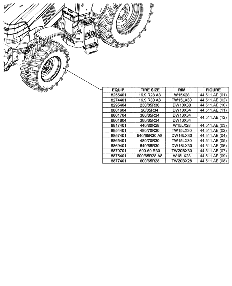 Схема запчастей Case IH PUMA 185 - (44.000.00[01]) - SECTION INDEX - WHEELS (44) - WHEELS