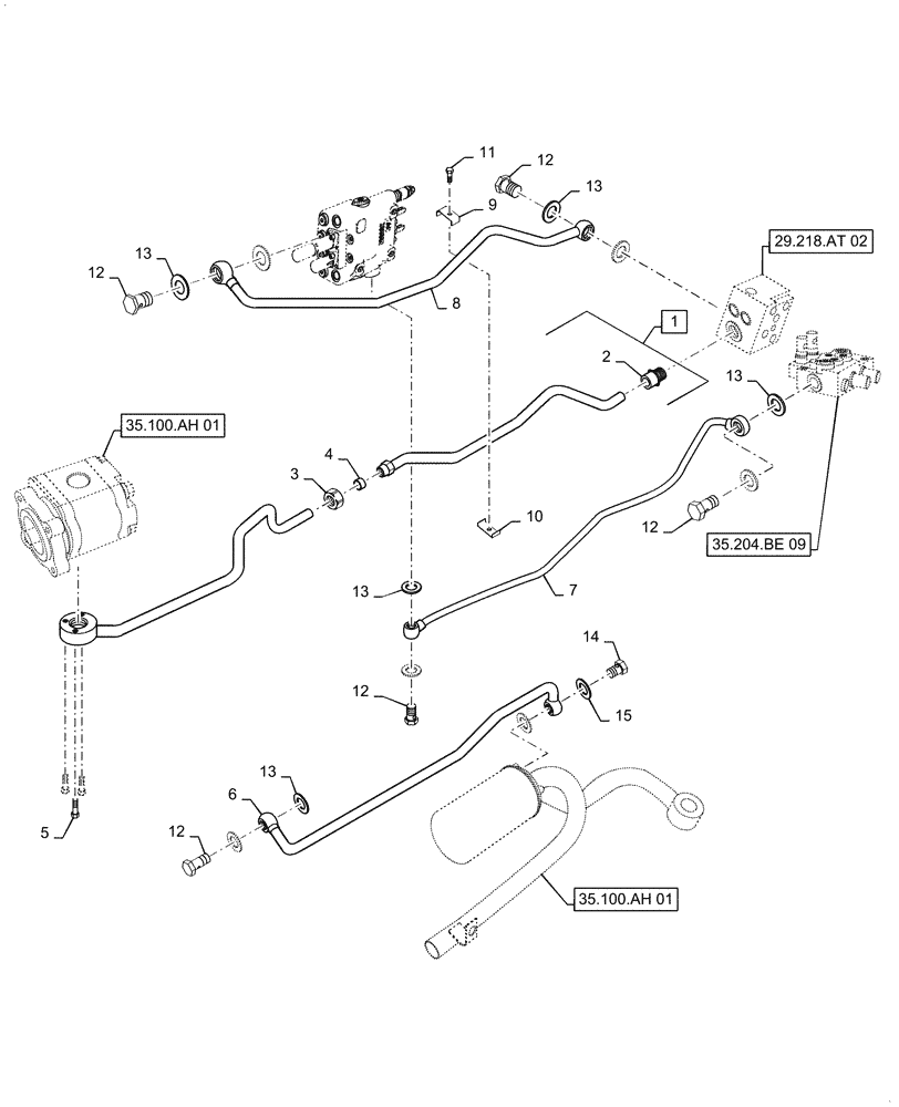 Схема запчастей Case IH FARMALL 40C - (35.100.AB[02]) - HYDRAULIC LINE, HST, FARMALL 40C, 50C (35) - HYDRAULIC SYSTEMS