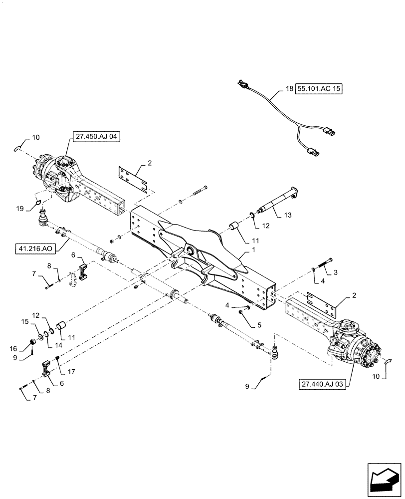 Схема запчастей Case IH 6140 - (27.450.AH[02]) - REAR AXLE ASSY, 2-SPEED (27) - REAR AXLE SYSTEM