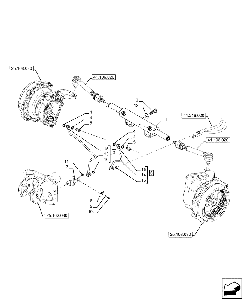 Схема запчастей Case IH FARMALL 120U - (41.216.030) - VAR - 330308 - 4WD FRONT AXLE, W/ ELECTROHYDRAULIC DIFFERENTIAL LOCK, STEERING CYLINDER (41) - STEERING