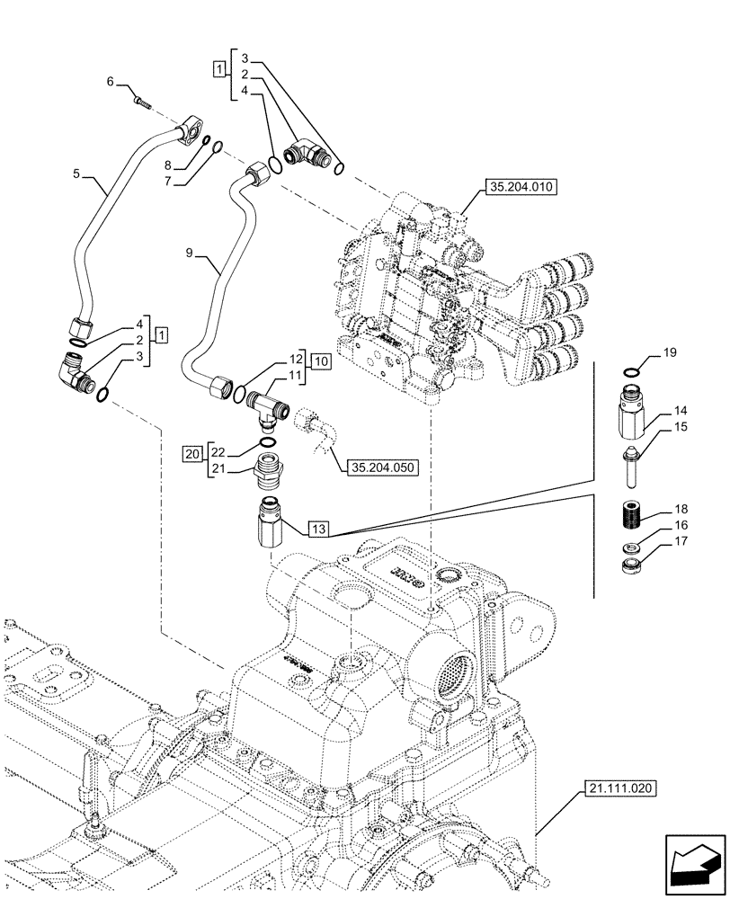 Схема запчастей Case IH FARMALL 120U - (35.204.040) - VAR - 390183 - 2 REMOTE CONTROL VALVES, REAR, OIL, LINE (35) - HYDRAULIC SYSTEMS