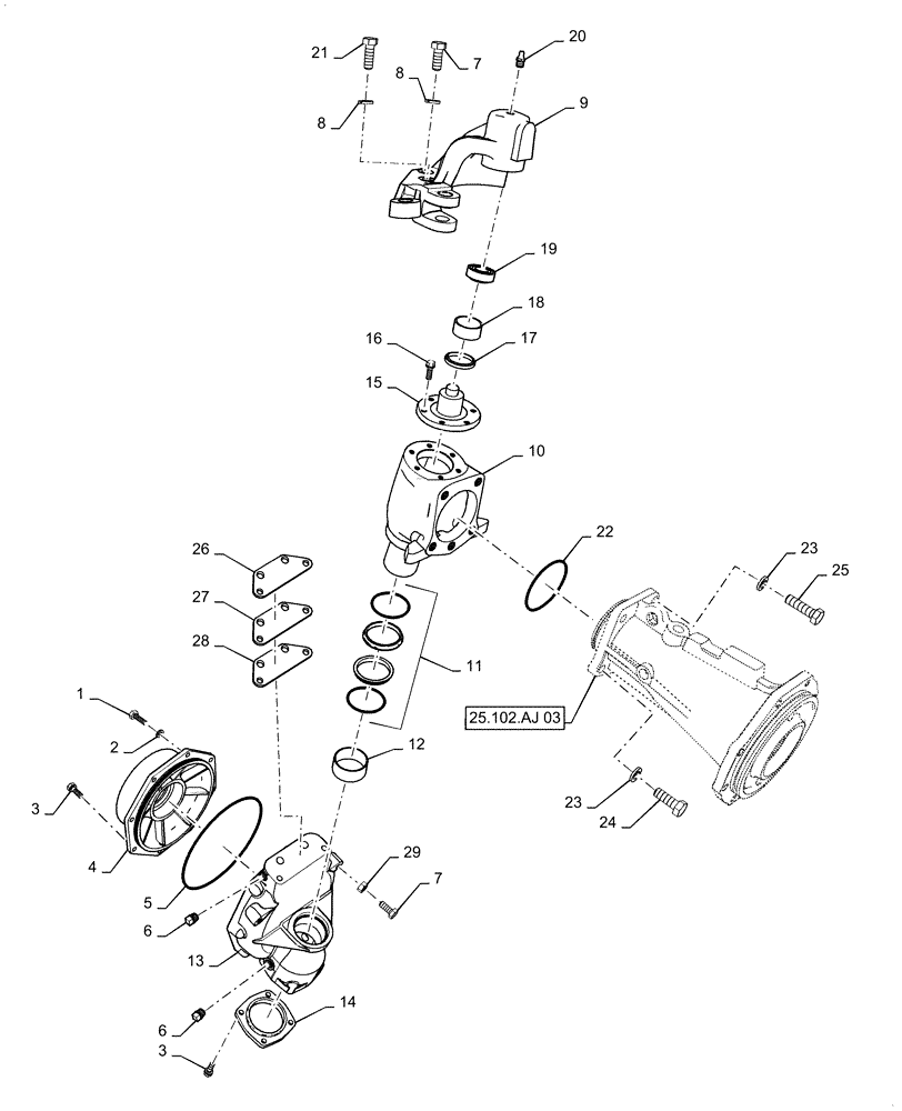 Схема запчастей Case IH FARMALL 40C - (25.102.AJ[04]) - FRONT AXLE HOUSING, RH, FARMALL 40C (25) - FRONT AXLE SYSTEM