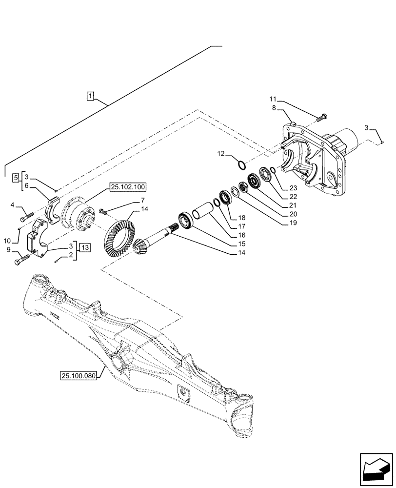 Схема запчастей Case IH FARMALL 110U - (25.102.090) - VAR - 337707 - ADVANCED, 4WD, SUSPENDED FRONT AXLE, W/O BRAKES, BEVEL GEAR, SUPPORT (25) - FRONT AXLE SYSTEM