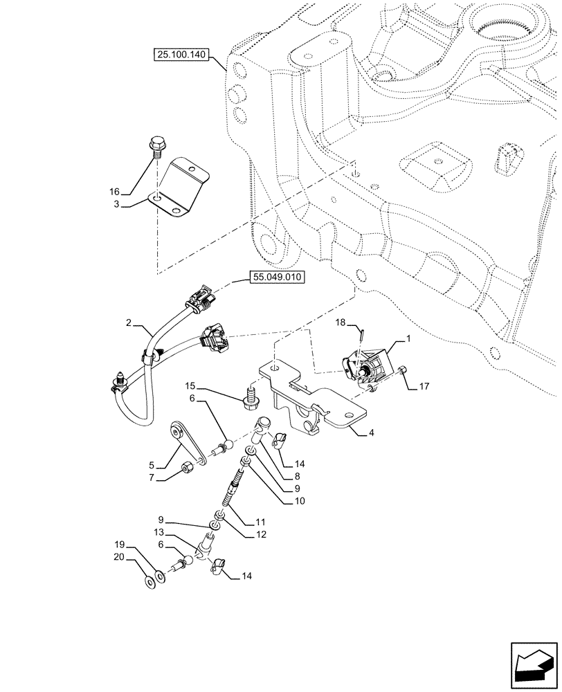 Схема запчастей Case IH FARMALL 120U - (55.045.010) - VAR - 337707, 758604 - SUSPENDED FRONT AXLE, SENSOR (55) - ELECTRICAL SYSTEMS