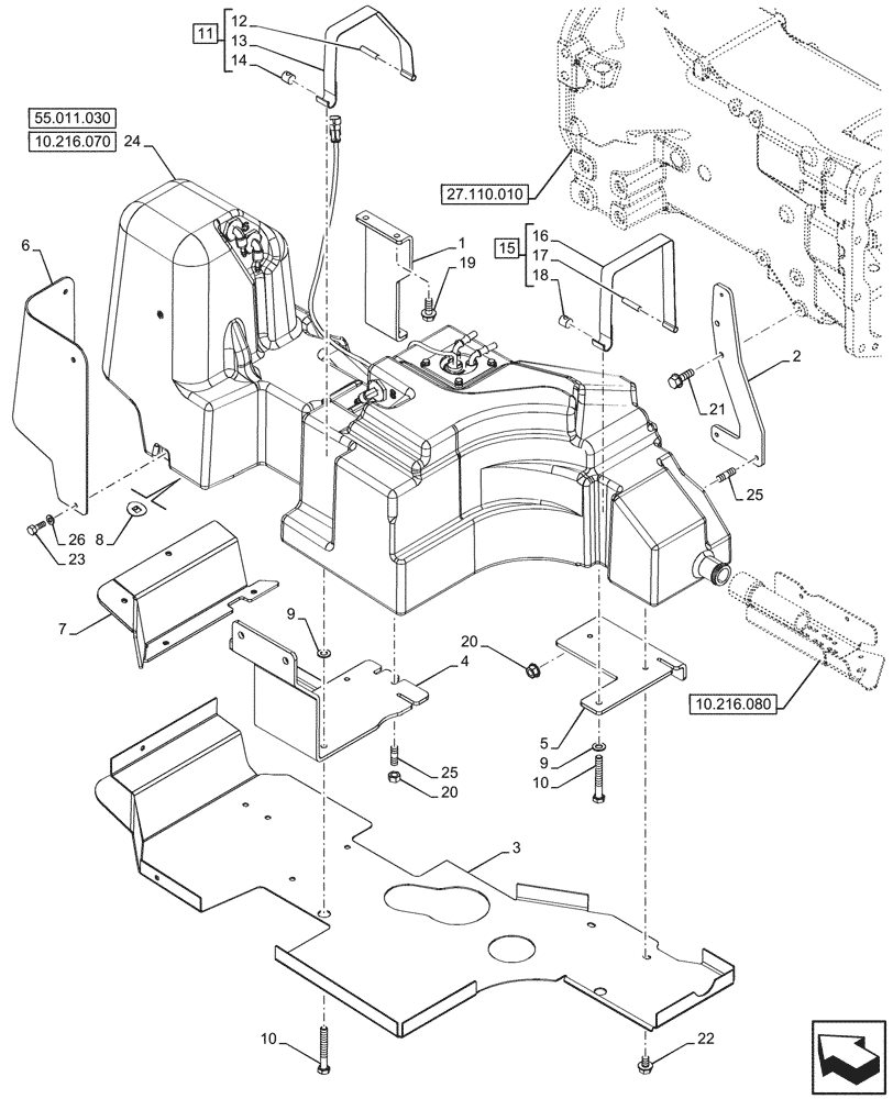 Схема запчастей Case IH FARMALL 110N - (10.216.020) - VAR - 759004 - EXTRA FUEL TANK, SUPPORT (10) - ENGINE
