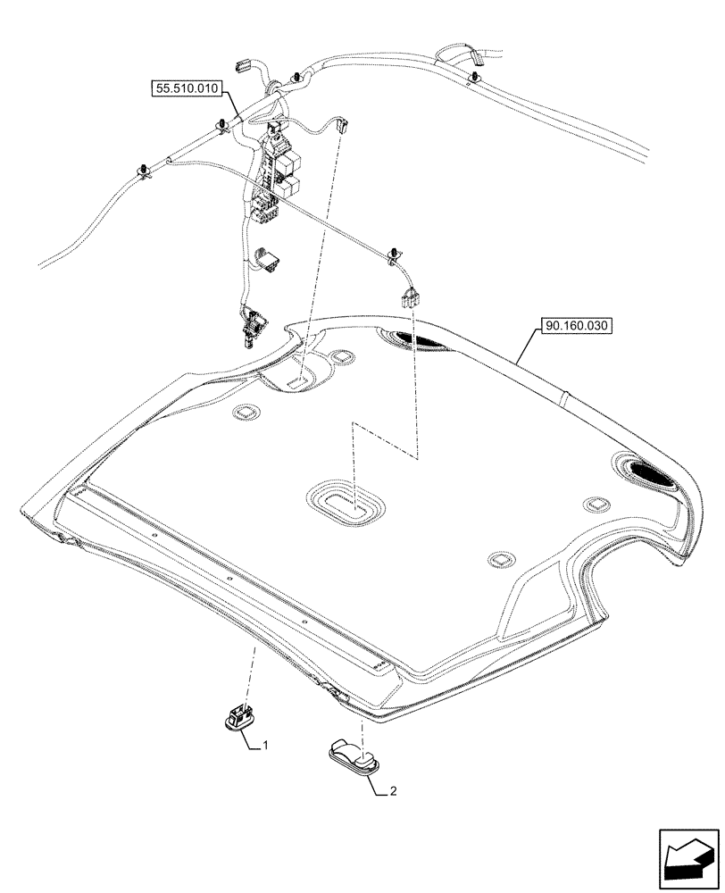 Схема запчастей Case IH FARMALL 120U - (55.514.010) - VAR - 331714, 332717, 335131, 335132, 335133, 337131, 337132, 390713, 391713 - CAB, INTERIOR LIGHT (55) - ELECTRICAL SYSTEMS