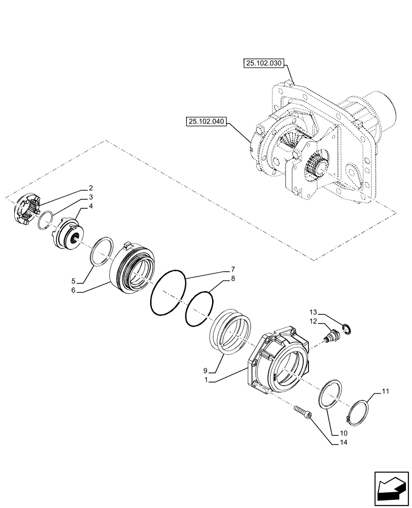 Схема запчастей Case IH FARMALL 120U - (25.102.050) - VAR - 330308 - 4WD FRONT AXLE, ELECTROHYDRAULIC DIFFERENTIAL LOCK, HOUSING (25) - FRONT AXLE SYSTEM