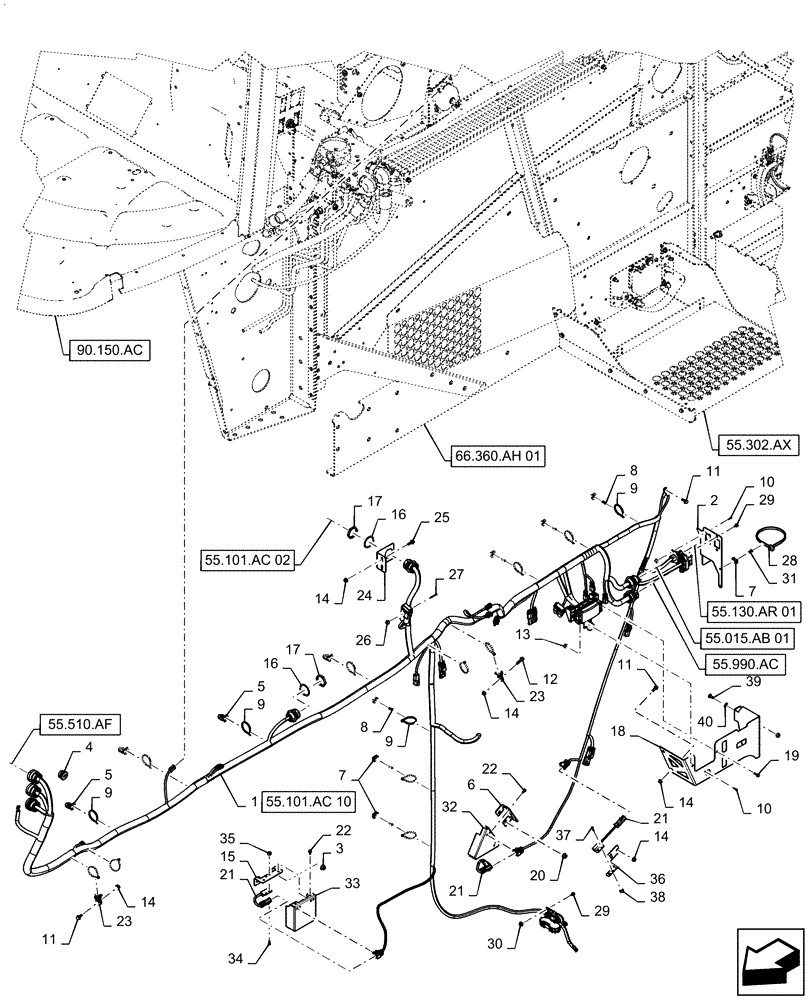 Схема запчастей Case IH 5140 - (55.101.AC[04]) - WIRE HARNESS, FRAME, LH (55) - ELECTRICAL SYSTEMS