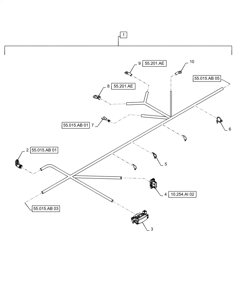 Схема запчастей Case IH 5140 - (55.015.AB[04]) - WIRE HARNESS, ENGINE, CONTINUED (55) - ELECTRICAL SYSTEMS