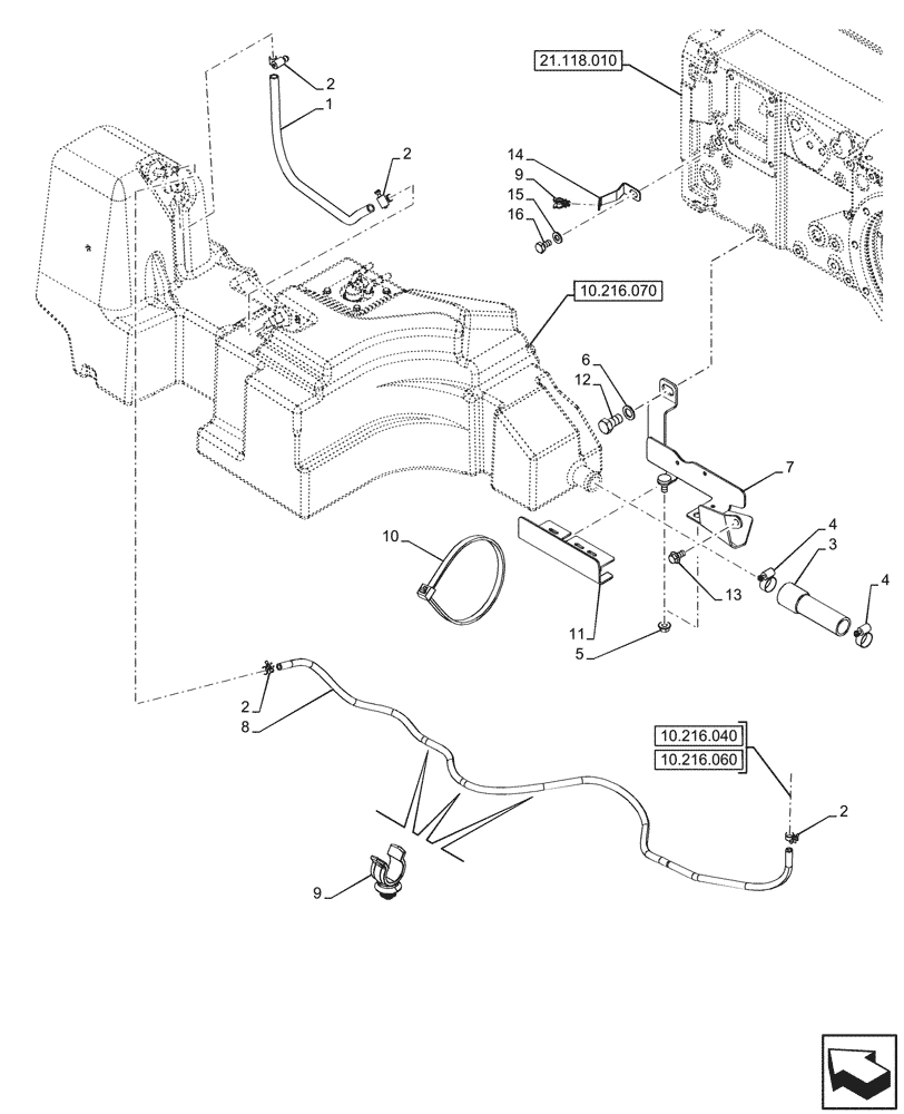 Схема запчастей Case IH FARMALL 100V - (10.216.080) - VAR - 759004 - EXTRA FUEL TANK (10) - ENGINE