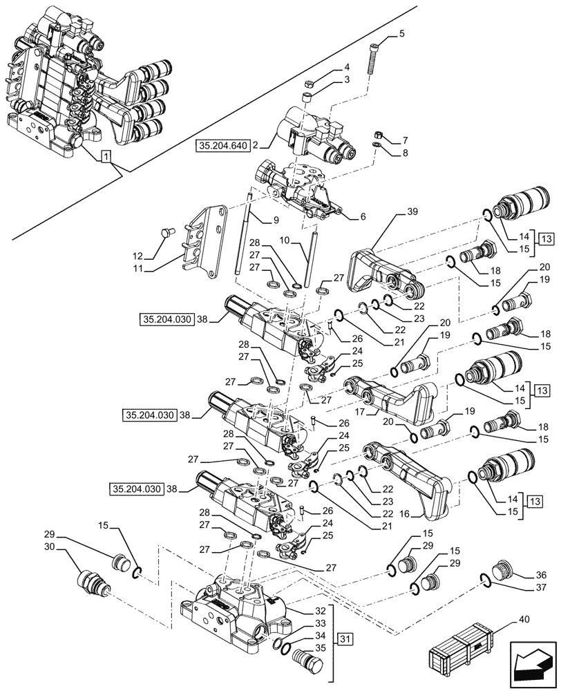 Схема запчастей Case IH FARMALL 110U - (35.204.080) - VAR - 334195 - 3 REMOTE CONTROL VALVES, REAR, COMPONENTS (35) - HYDRAULIC SYSTEMS