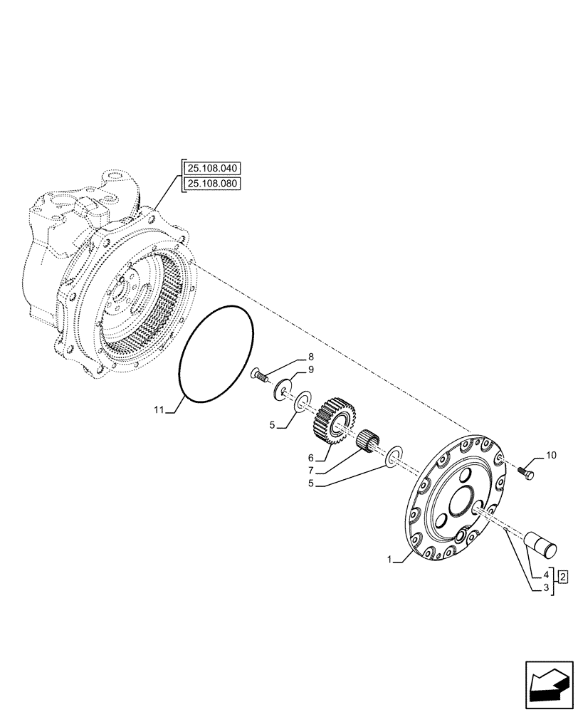 Схема запчастей Case IH FARMALL 110U - (25.108.030) - VAR - 330308, 390399 - 4WD FRONT AXLE, PLANETARY GEAR (25) - FRONT AXLE SYSTEM