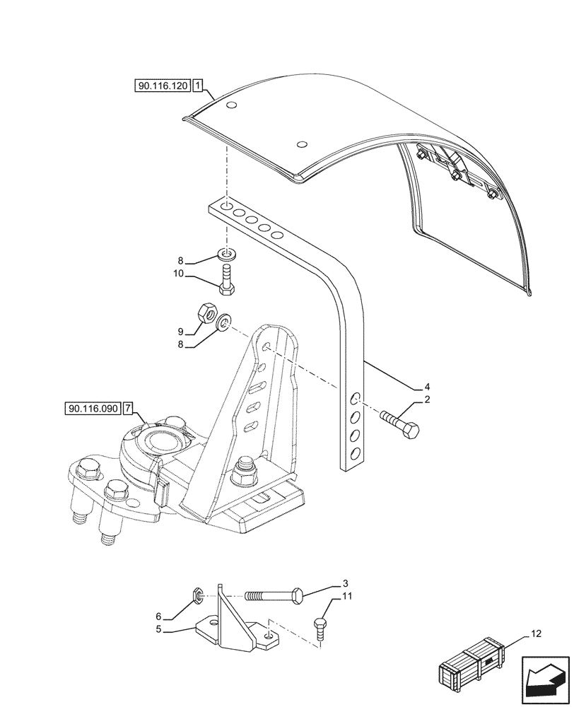 Схема запчастей Case IH FARMALL 120U - (90.116.110) - VAR - 758330 - FRONT FENDER, SUPPORT (90) - PLATFORM, CAB, BODYWORK AND DECALS