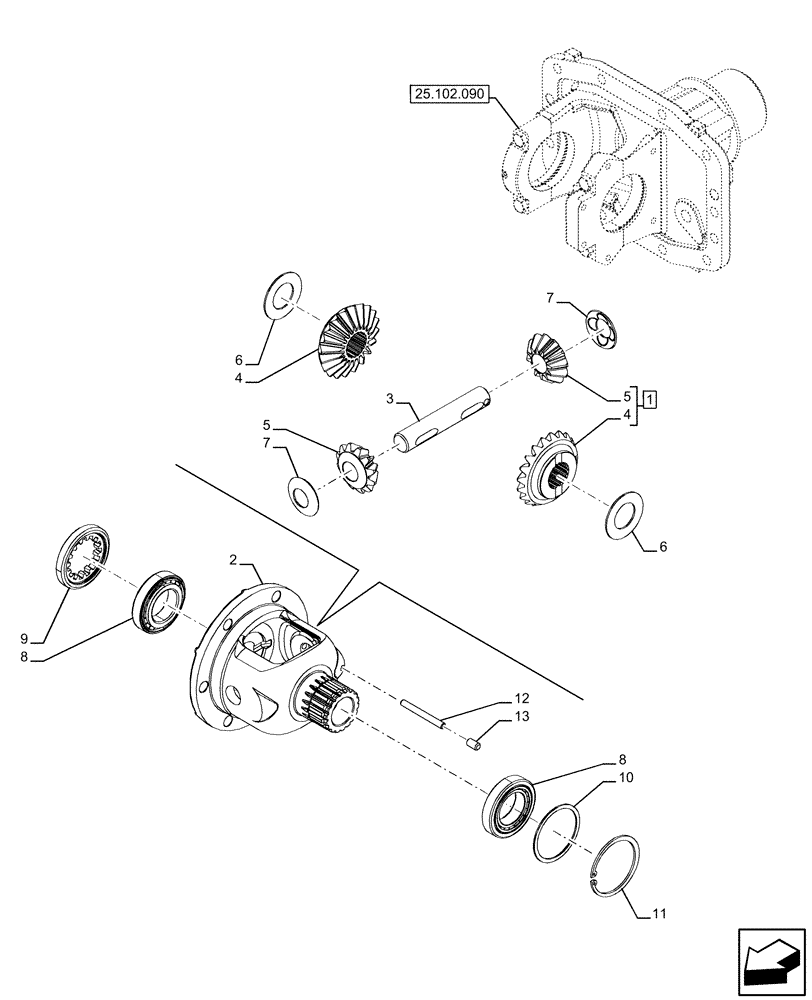 Схема запчастей Case IH FARMALL 120U - (25.102.100) - VAR - 337707 - ADVANCED, 4WD, SUSPENDED FRONT AXLE, W/O BRAKES, DIFFERENTIAL (25) - FRONT AXLE SYSTEM